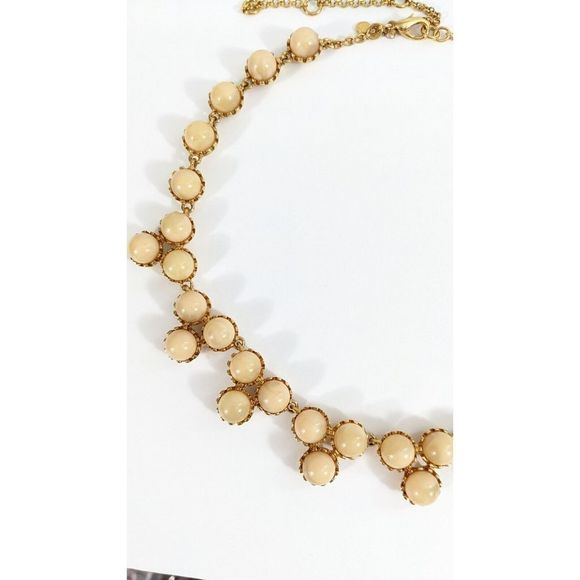 Marbled Beige Round Gold Tone Autumn Neutral Ann Taylor Bauble Necklace - Picture 7 of 12